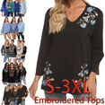 thumbnail image 1 of Higustar Mexican Shirts Peasant Blouses Cotton Embroidered 3/4 Sleeve Bohemian Tops Boho Clothes for Women Summer Fiesta 153-Black-S, 1 of 7