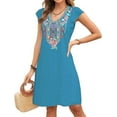 thumbnail image 1 of Higustar Dress for Women Plus Size Short Sleeve V Neck Midi Dresses Summer Fall Casual Maxi Boho Floral Embroidered Flowy Peasant Petite Dress-755/Blue-3XL, 1 of 9