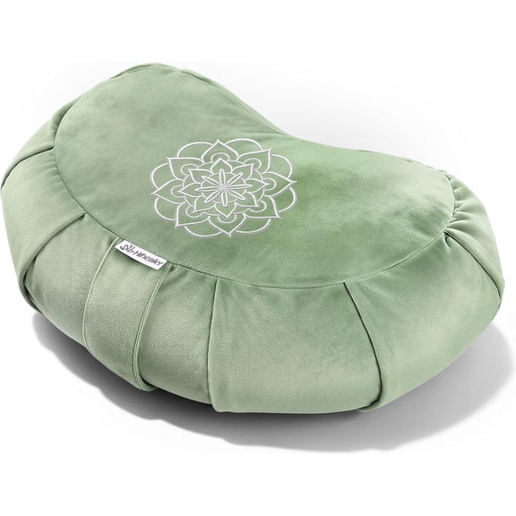 Hihealer Premium Meditation Cushion - Comfortable Floor Pillow for Adult Traditional Crescent Meditation Pillow Yoga Buckwheat Bolster (Green)