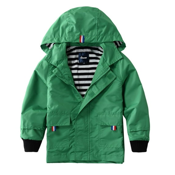 Hiheart Boys Girls Water Resistance Hooded Jackets Cotton Lined Rain Jackets Green 8-9 yrs