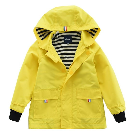 Hiheart Boys Girls Water Resistance Hooded Jackets Cotton Lined Rain Jackets Yellow 4T