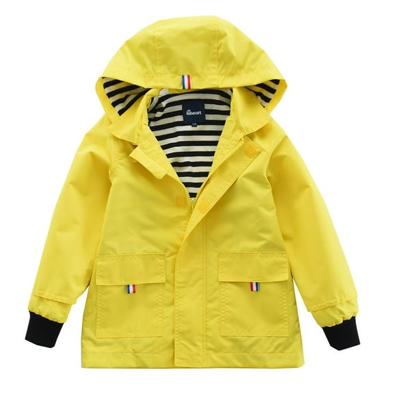 Hiheart Boys Girls Water Resistance Hooded Jackets Cotton Lined Rain Jackets Yellow 4T