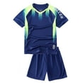 thumbnail image 1 of Hiheart Boys Quick Dry Short Sleeve T-shirt and Mesh Shorts Soccer Set Sports Team Uniforms Sapphire Blue 9-10 Years, 1 of 7