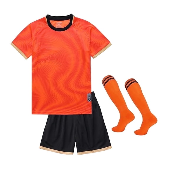 Hiheart Kids Soccer Uniform Shorts Socks Set Sportswear Orange 11-12 Years