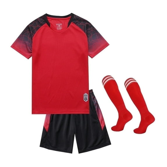 Hiheart Kids Soccer Uniform Shorts Socks Set Sportswear Red 9-10 Years
