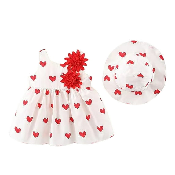 Hihipz Baby Girl Dresses Summer Flower Print Sleeveless Sling Bow Dress Wiht Hat Kids Girls Princess Birthday Party Dresses,12 -18 Months
