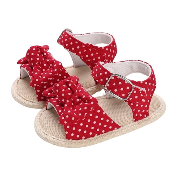 Hihipz Baby Girl'S Sandals Summer Open Toe Breathable Polka Dot Bow Lightweight Comfortable Flat Sandals US Size:5