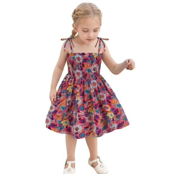 Hihipz Baby Girls Dresses Boho Floral Print Sleeveless Strappy Dress Kids Girls Summer Beach Vaction Casual Lightweight Dresses,5 -6 Years