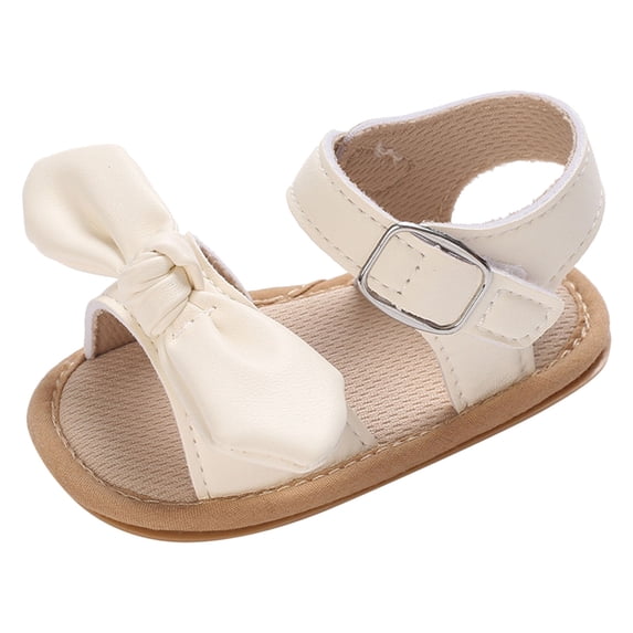 Hihipz Baby Girls Sandals Summer Open Toe Breathable Solid Color Bow Hook Loop Lightweight Flat Sandals US Size:4