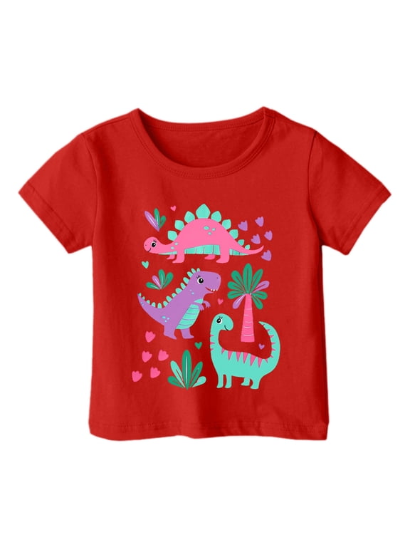 Baby Girls T-Shirt Dinosaur Print Short Sleeve Tee Playful Cute Graphic Tshirt