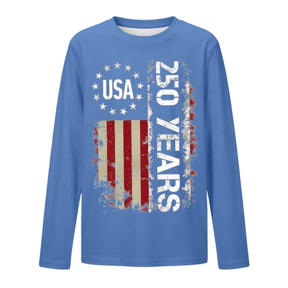Hihipz Big Boy's America T Shirts Patriotic 4Th Of July 250Th Anniversary USA Flag Print Long Sleeve O-Neck Independence Day T-Shirt