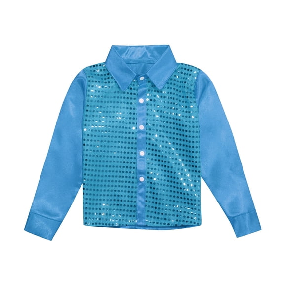 Hihipz Big Boy's Shirt Sequins Sparkly Tops Jazz Dance Performance Tops,Sizes 9-10