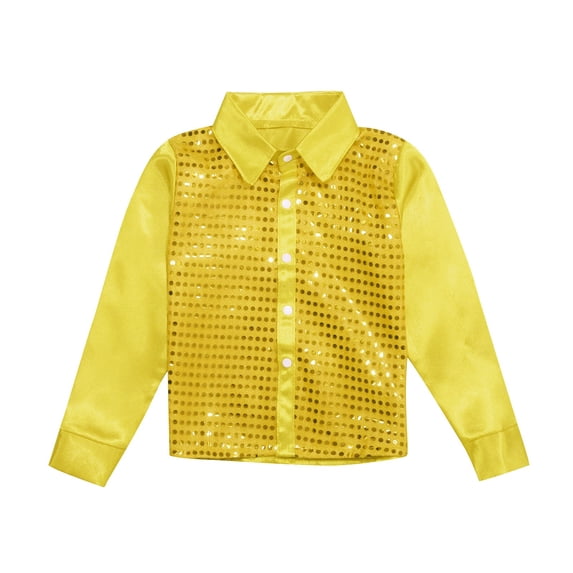 Hihipz Big Boy's Shirt Sequins Sparkly Tops Jazz Dance Performance Tops,Sizes 9-10
