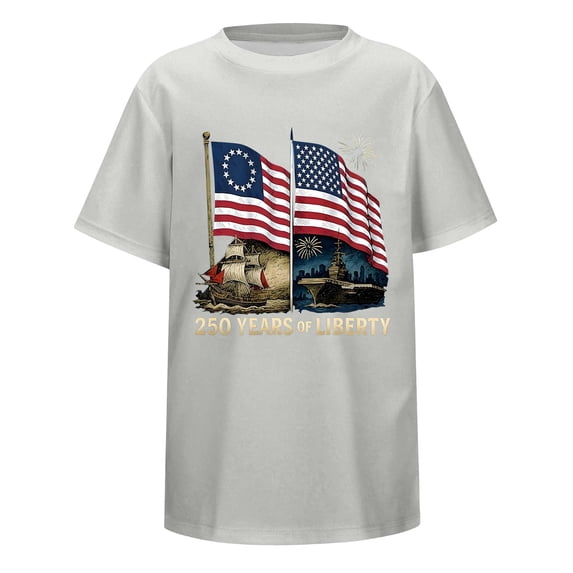 Hihipz Big Boys 4Th Of July T-Shirt America's 250Th Anniversary USA Flag Print Short Sleeve Crew Neck Patriotic Tee