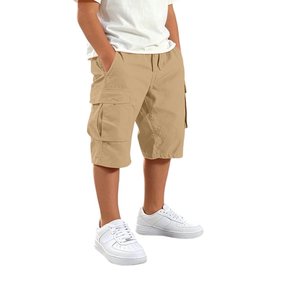 Hihipz Big Boys Cargo Shorts Zipper Pockets Elastic Waist Casual Outdoor Summer Shorts