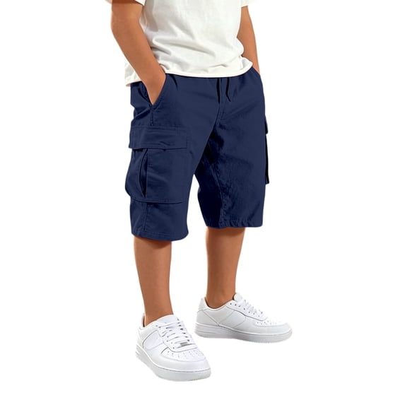 Hihipz Big Boys Cargo Shorts Zipper Pockets Elastic Waist Casual Outdoor Summer Shorts