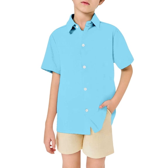 Hihipz Big Boys Dress Shirt Solid Turn Down Collar Tee Kids Summer Beach Holiday Casual Tops