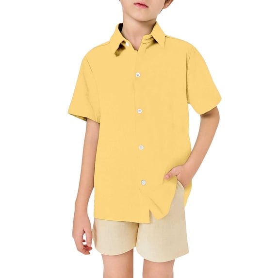 Hihipz Big Boys Dress Shirt Solid Turn Down Collar Tee Kids Summer Beach Holiday Casual Tops
