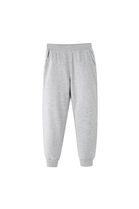 Big Boys Gray Sweatpants Drawstring Waist Rib Pants Stretchy Casual Trousers