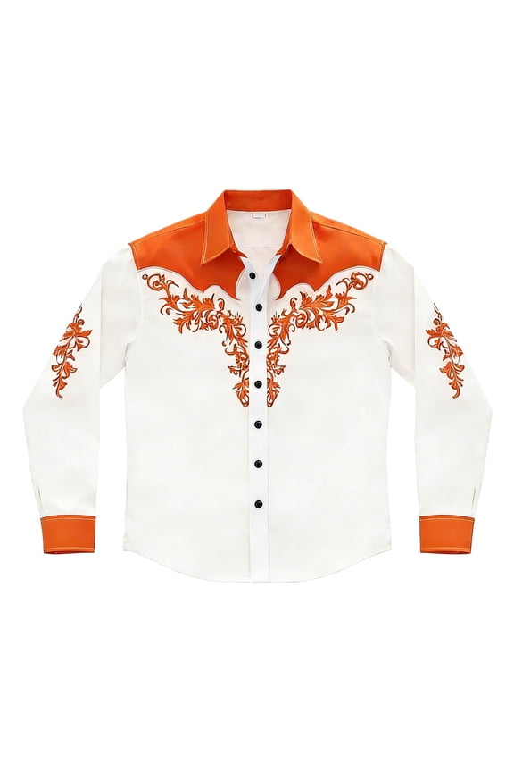 Big Boys Shirt Two Tone Embroidery Long Sleeve Collar Button Down Western Cowboy Casual Top