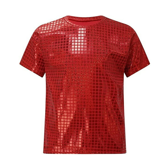 Hihipz Big Boys Tee Tops Short Sleeve Square Sequin Checkered Graphic Shiny Performance Unisex Tshirts,Sizes 16-17
