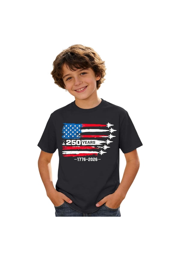Big Boys USA 250Th Anniversary T-Shirt 1776-2026 America Flag Print Patriotic Graphic Tee Independence Day Crew Neck Short Sleeve