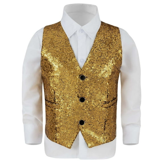 Hihipz Big Boys Vest Glitter Sequins Tops Stage Hosting Party Elegant Tops,Sizes 9-10