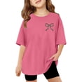 thumbnail image 1 of Hihipz Big Girl's T-Shirt Cute Bow Print Short Sleeve Crewneck T-Shirt Loose Casual Summer Tee Tops,Sizes 9-10, 1 of 6