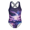 thumbnail image 1 of Hihipz Big Girl's One Piece Swim Suits Axolotl Galaxy Print Sleeveless Quick Dry Bathing Suit, 1 of 4