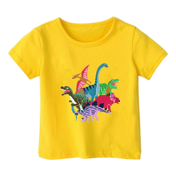 Hihipz Big Girl's T-Shirts Dinosaur Print Short Sleeve Round Neck T Shirt Trendy Lightweight Tee