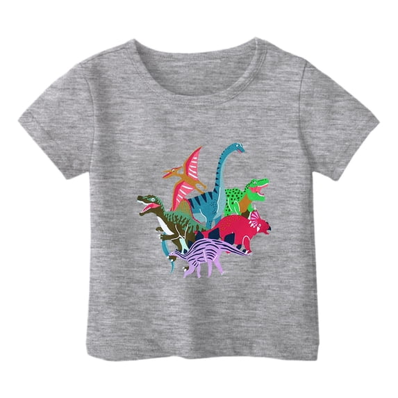 Hihipz Big Girl's T-Shirts Dinosaur Print Short Sleeve Round Neck T Shirt Trendy Lightweight Tee