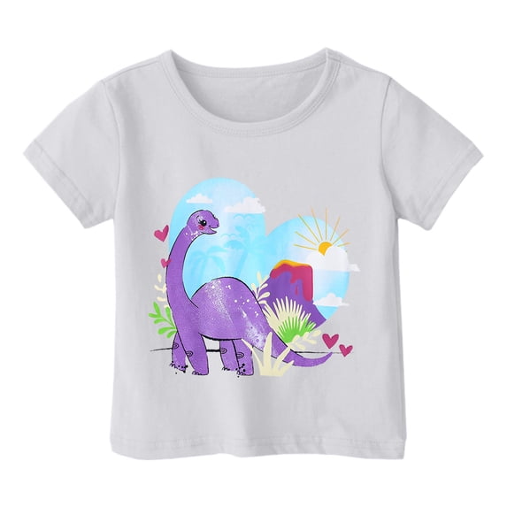 Hihipz Big Girl's Tshirts Dinosaur Print Short Sleeve O Neck Tee Cute Comfortable T Shirt