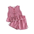 thumbnail image 1 of Hihipz Big Girls 2 Piece Summer Outfits Sleeveless Gingham Ruffle Top + Elastic Waist Gingham Shorts Cute Lightweight Clothing Sets, 1 of 6
