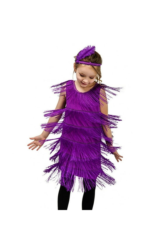Big Girls Dress Sequins Fringe Latin Dance Tassel Ballroom Dresses Kids Girls Stage Performance Cute Dress,Sizes 4-12
