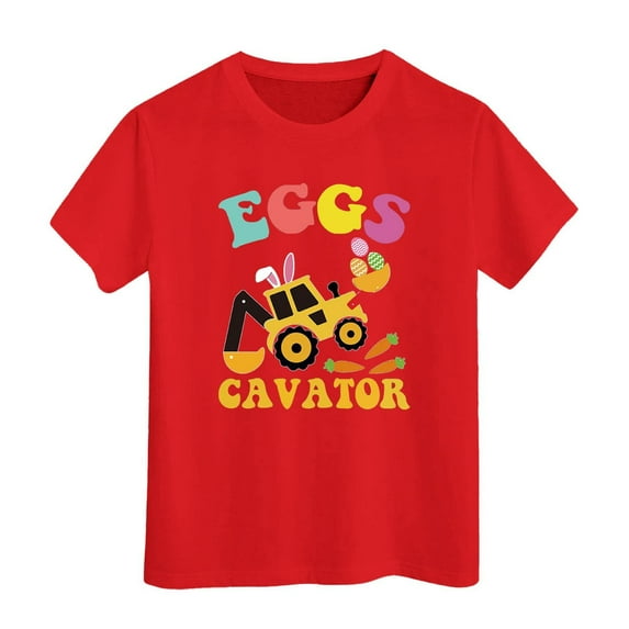 Hihipz Big Girls Easter T-Shirt Kids Easter Print T Shirt Egg Bunny Tractor Short Sleeve Casual Tee Tops,Sizes 8-9Y