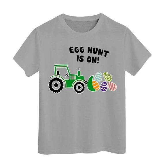 Hihipz Big Girls Easter T-Shirt Kids Easter Print Tee Tops Egg Bunny Tractor Short Sleeve Breathable T Shirt,Sizes 10-11Y