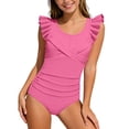 thumbnail image 1 of Hihipz Big Girls One Piece Swim Suits Solid Color Ruffle Strap Ruched Bathing Suit, 1 of 4