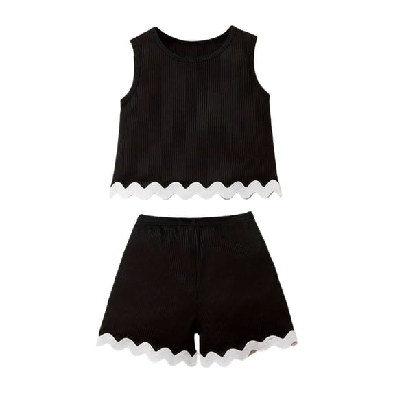 Hihipz Big Girls Outfits 2 Piece Ribbed Wave Sleeveless Tank Top + Elastic Shorts Lightweight Set