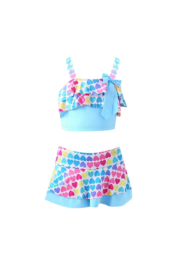 Big Girls Swimsuit Rainbow Two Piece Bikini 3-14Y Pool Hot Spring Natatorium Bathing Suit,Sizes 9-10