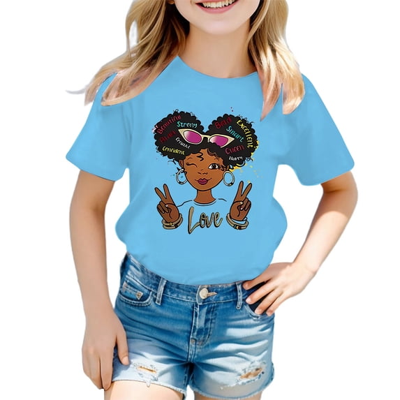 Hihipz Big Girls Tee Cartoon Print Short Sleeve Crewneck Soft T-Shirt