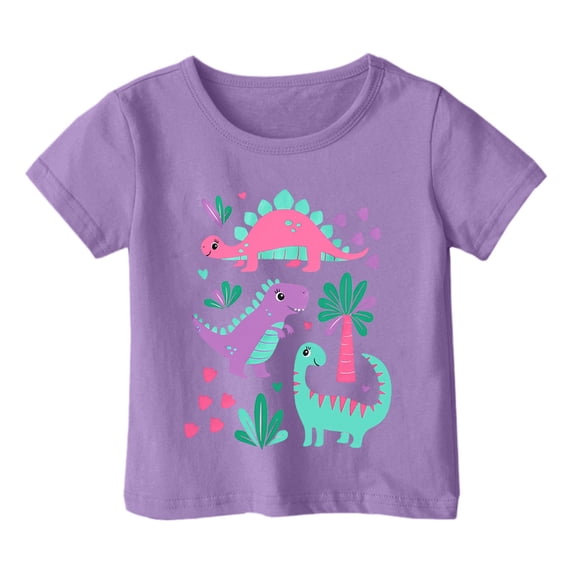 Hihipz Big Girls Tee Cute Dinosaur Print Short Sleeve Crewneck Tshirts Soft Stylish T Shirt