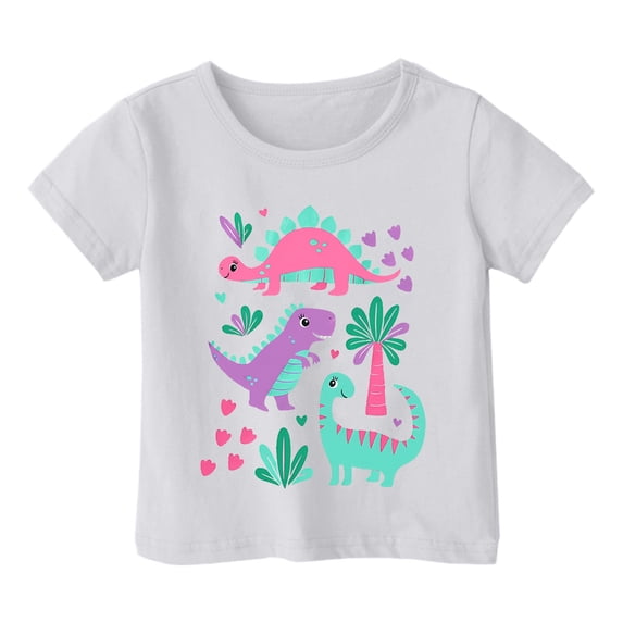 Hihipz Big Girls Tee Cute Dinosaur Print Short Sleeve Crewneck Tshirts Soft Stylish T Shirt