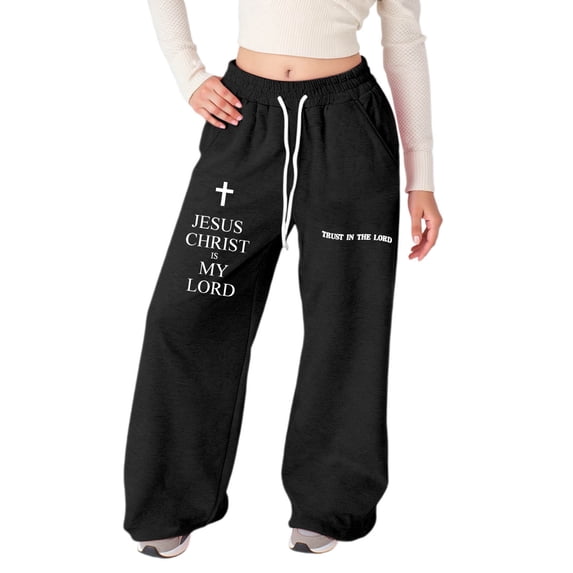 Hihipz Big Girls Wide Leg Sweatpants Letter Cross Pattern Loose Fit Drawstring Athletic Pants With Pockets