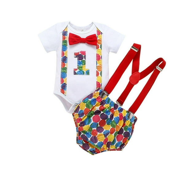 Hihipz Infant Boy'S 1St Birthday Outfit Short Sleeve Bow Tie Bodysuits And Overalls Baby Soft Cozy Gentleman Sets,2Pc,Sizes 9-12M
