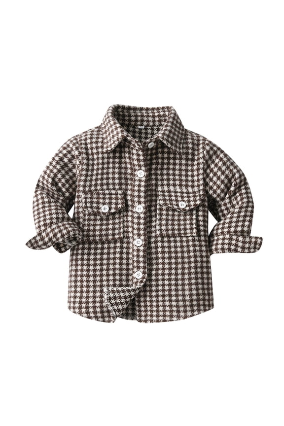 Boy's Shirt Houndstooth Print Lapel Button Outwear Stylish Tops,Sizes 3-6M