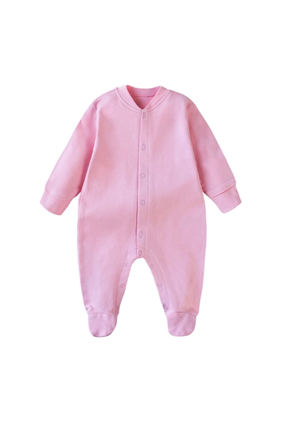 Infant Boys Cotton Romper Long Sleeve Solid Front Opening Footed Bodysuit Cozy Snap Closure For Crawling Jumpsuit,Size 0-12M