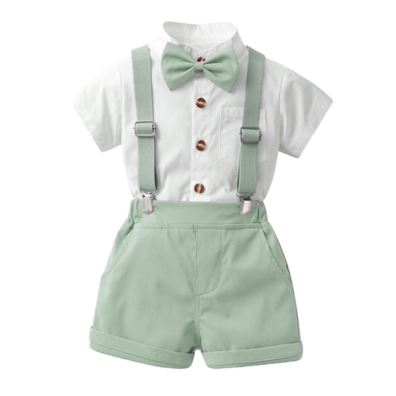 Hihipz Infant Boys Outfit Sets Bow Tie Solid Short Sleeve Shirt Suspender Shorts Gentleman Style Outfits,2Pc
