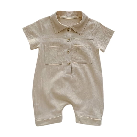 Hihipz Boys Romper Collared Short Sleeve Snap-Front Simple Cozy One-Piece Bodysuit Jumpsuit,Size 0M-3Y