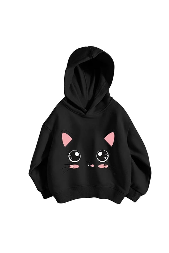Infant Girls Hoodie Spring Fall Cartoon Cat Print Kangaroo Pocket Cute Soft Sweatshirt