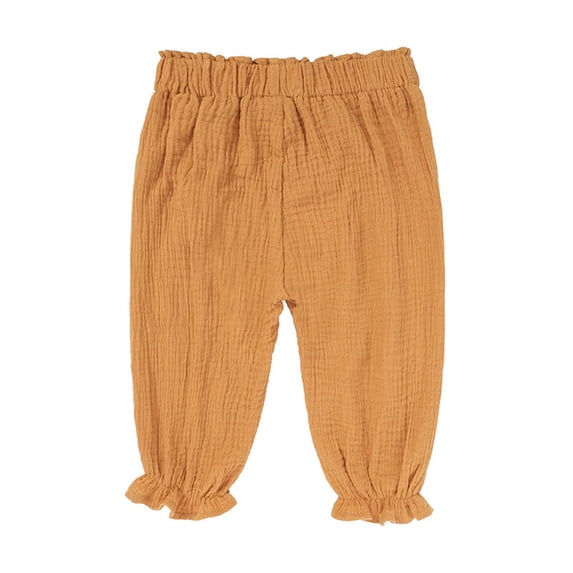 Hihipz Girls Ruffle Hem Gauze Pants Elastic Waist Crinkle Fabric Pants Soft Everyday Trousers